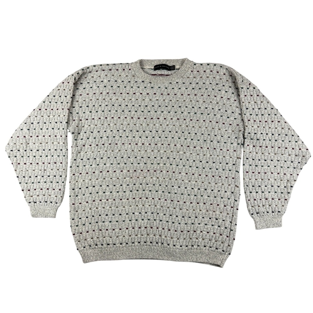 VTG Croft & Barrow Sweater Men XLT Ivory Gray Geometric Crewneck USA Made - Flaw
